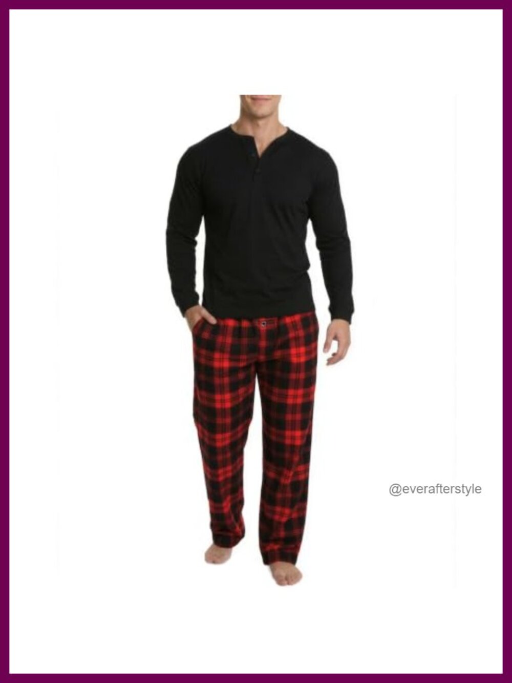 Men's 2-Piece Pajama Set Lightweight Flannel Pants Long Sleeve Henley Top